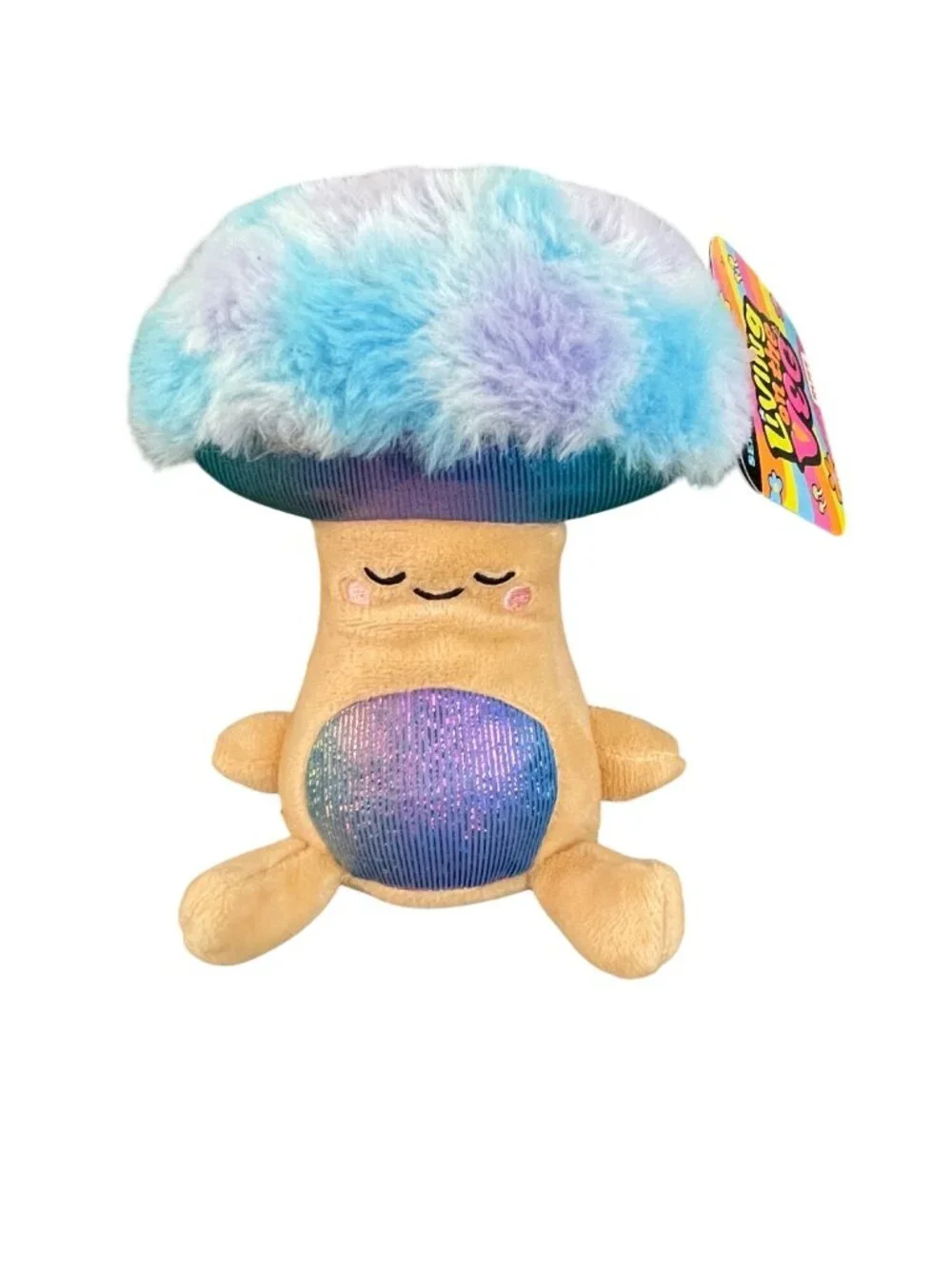 Living On The Veg Plush Mushroom Toy With Blue Fluffy Top & Iridescent Accents